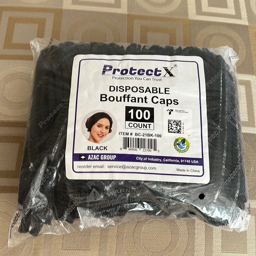 ProtectX Disposable Bouffant Caps Hair Head Cover Nets 21” (Black 100 pack)
